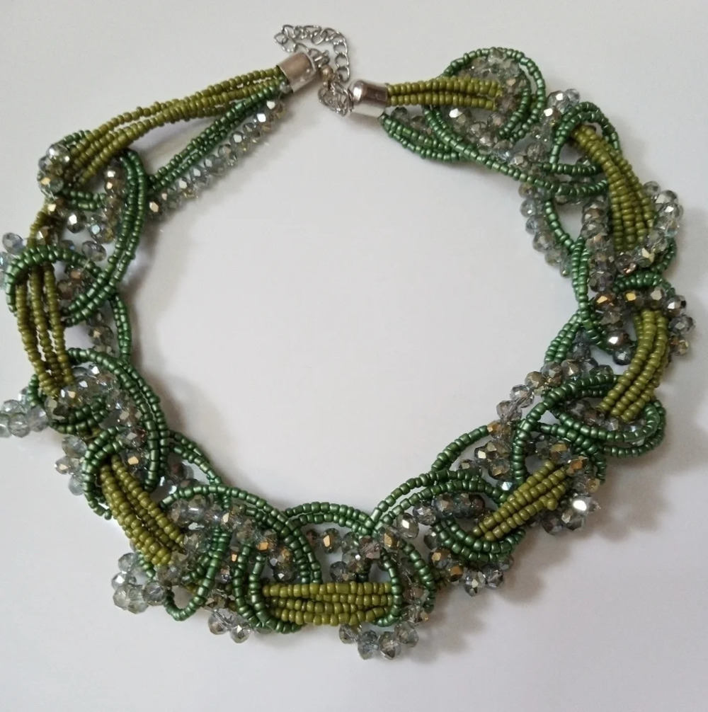Beautiful seed and crystal beaded and braided necklace